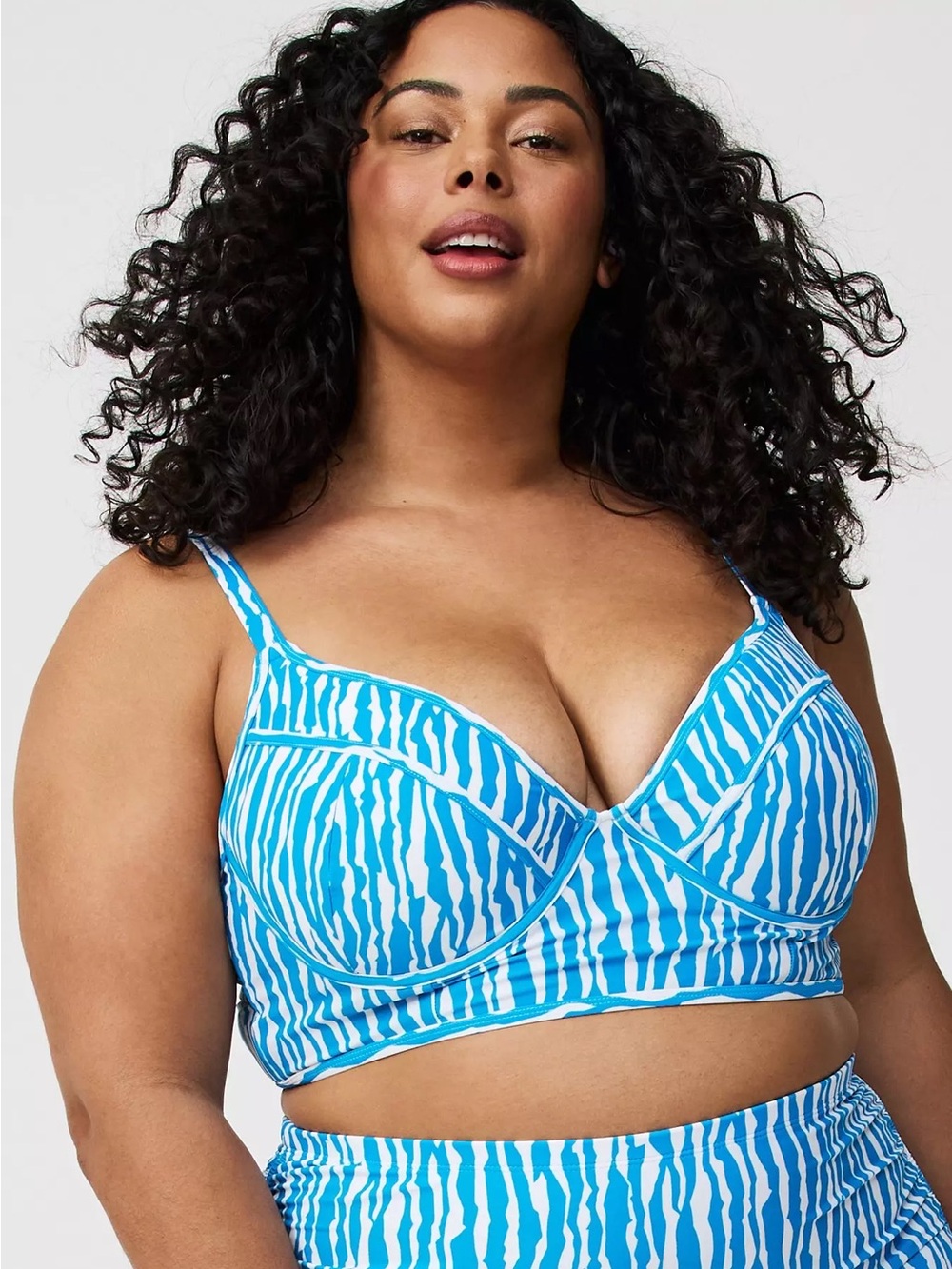 Torrid Underwire Longline Bikini Top - Rip Tide Stripe Blue Sea NWT Size 0X-C/D